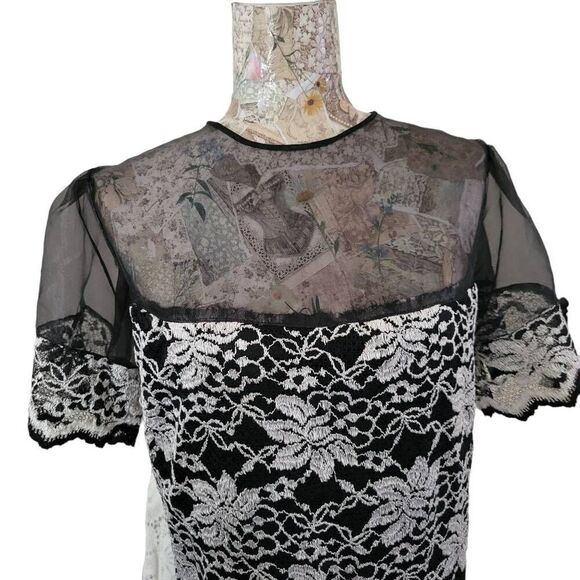 Handmade Black & White Embroidered Sheer Lacey Dress Plus Size - Picture 5 of 8